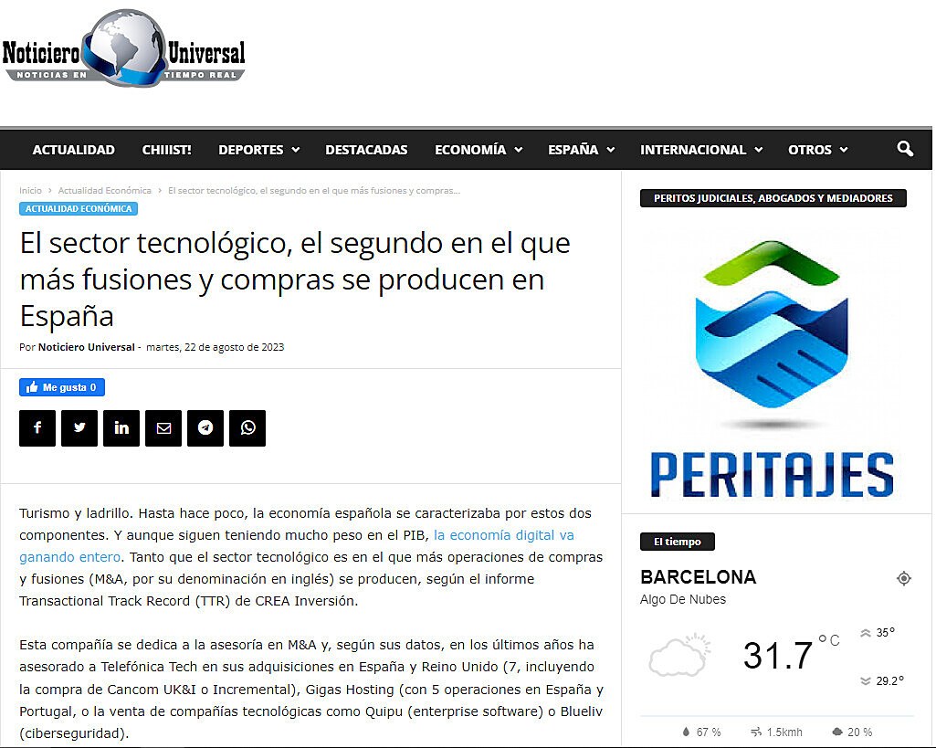 El sector tecnolgico, el segundo en el que ms fusiones y compras se producen en Espaa